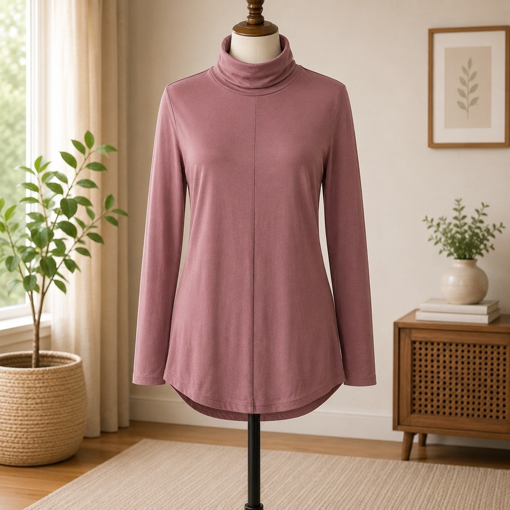 Me by Jennie Garth Turtleneck Top Womens XS Mauve Brown Center Seam Long Sleeve